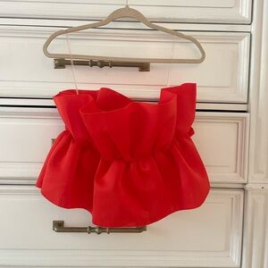 Red ruffle strapless top